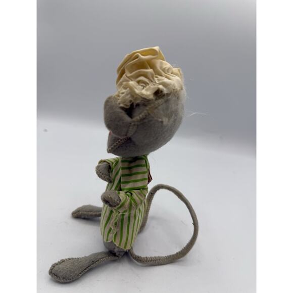 1971 Annalee Mouse Doll 6” Green Stripe Pajamas Shower Cap Felt VTG Sleepy Look - Picture 4 of 6